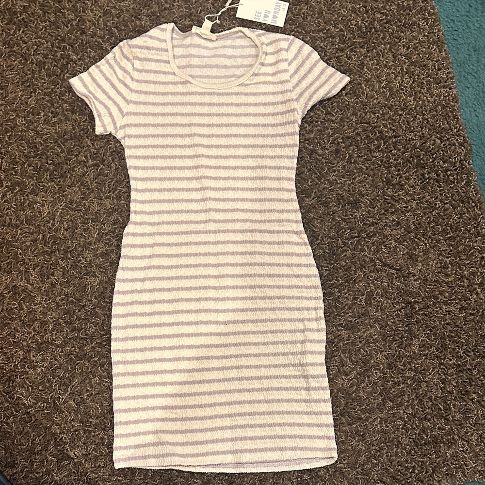 See You Monday Lavender and White Striped Mini Dress
